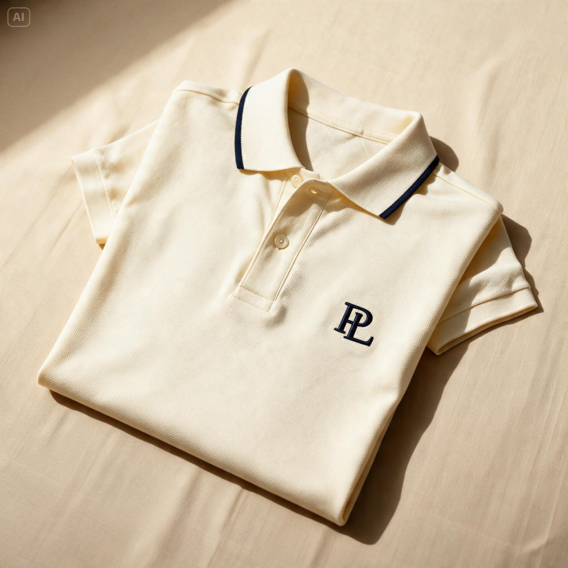 White Pangudi Luhur golf polo with PL monogram