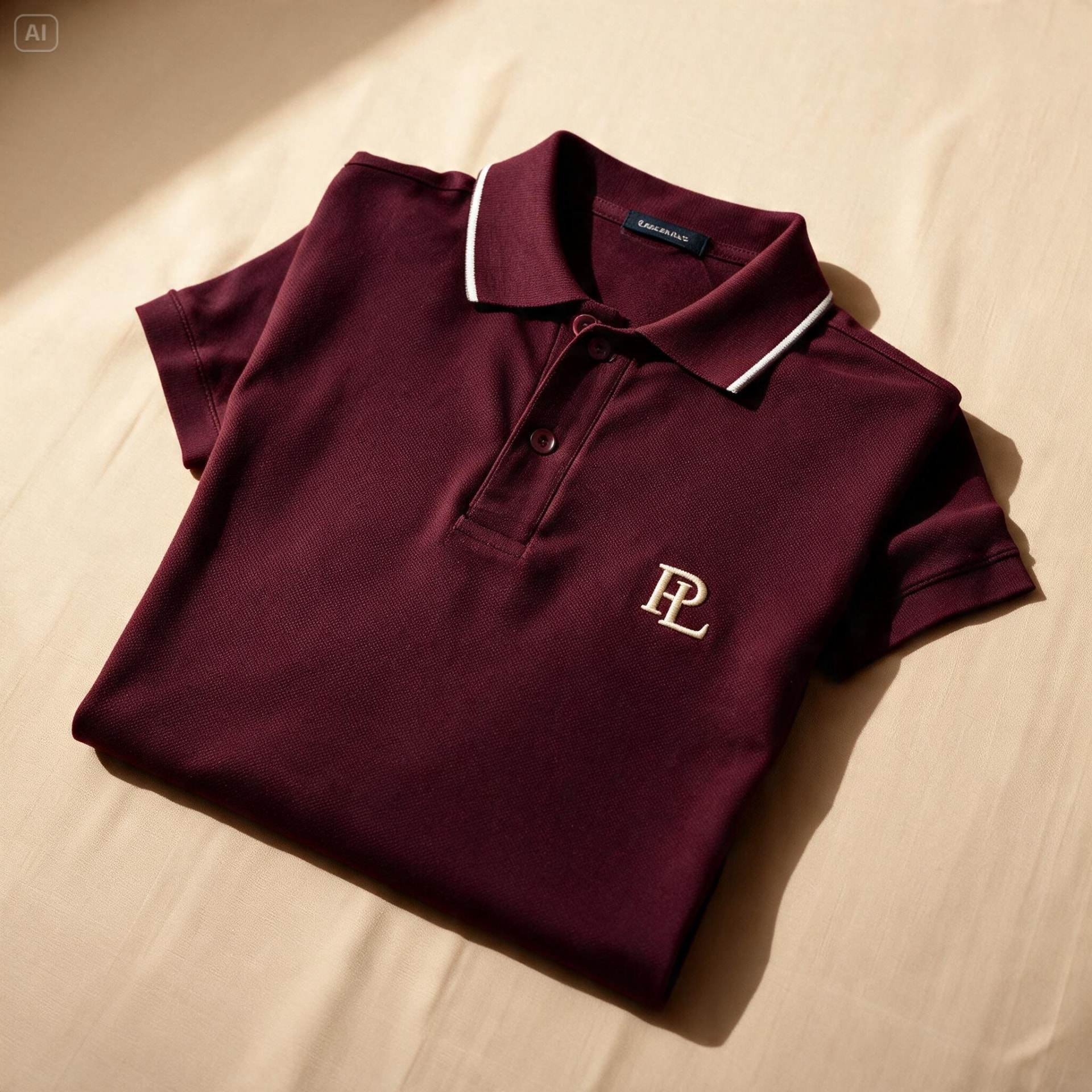 Ruby red Pangudi Luhur golf polo with PL monogram