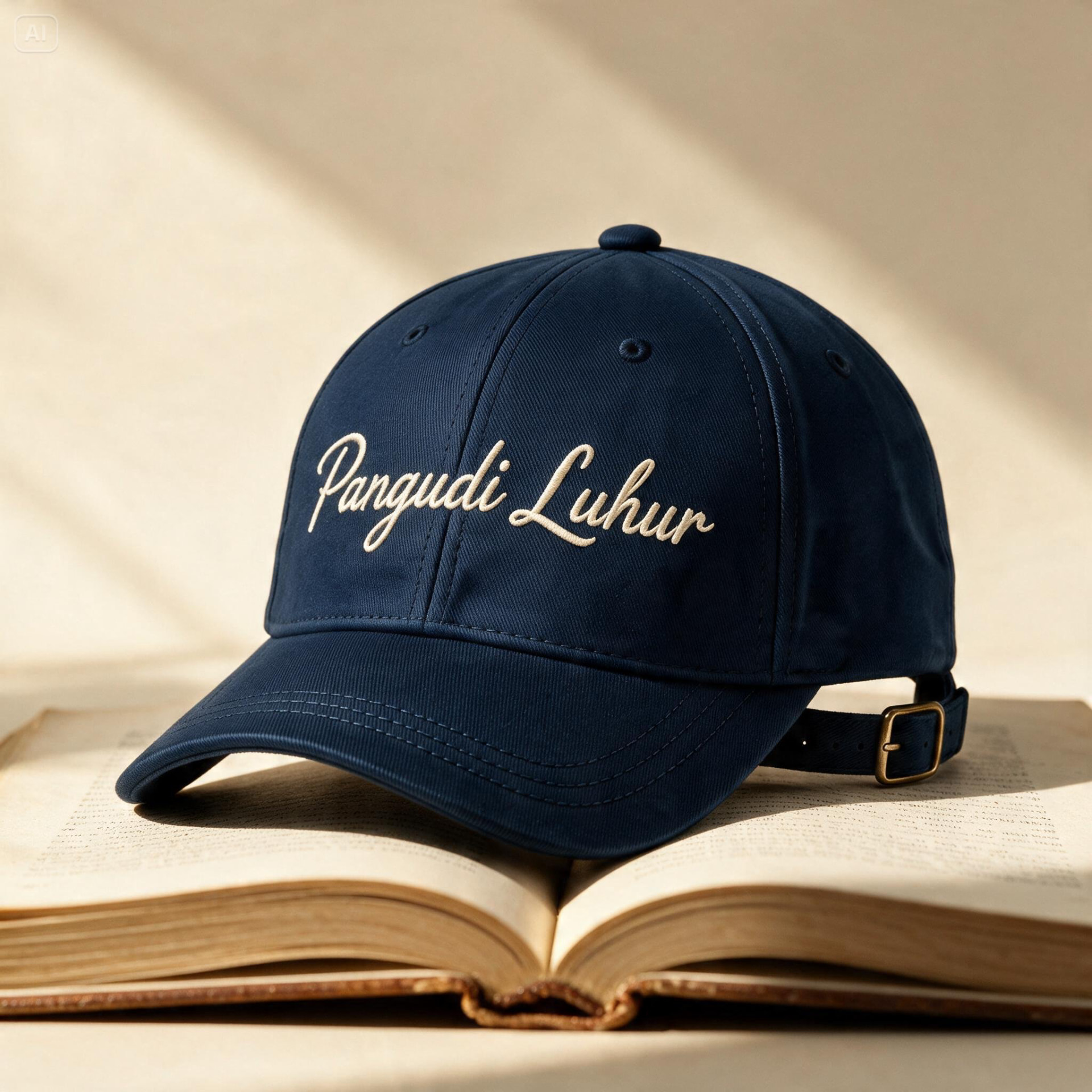 Navy Pangudi Luhur golf cap with cream chain-stitch script